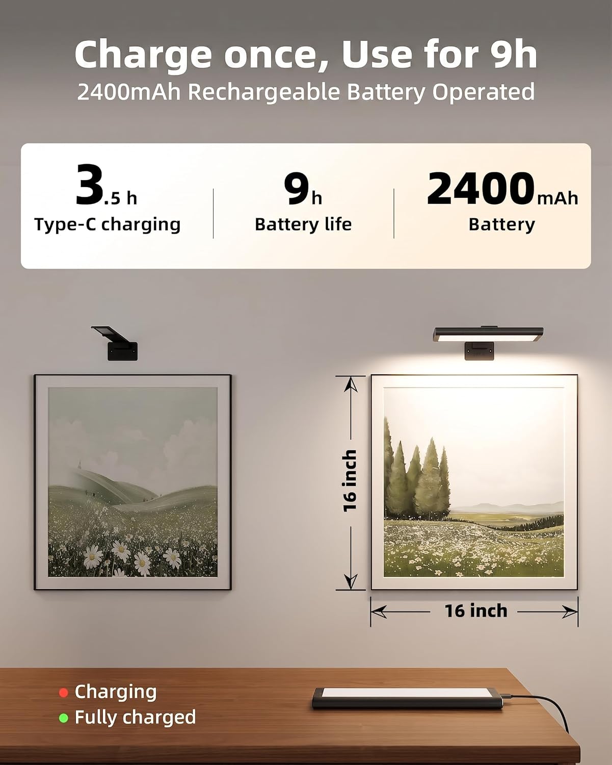 Detalle 2 de EZVALO PL01 Rechargeable Picture Lights, 7.8-Inch Black, 3-Pack