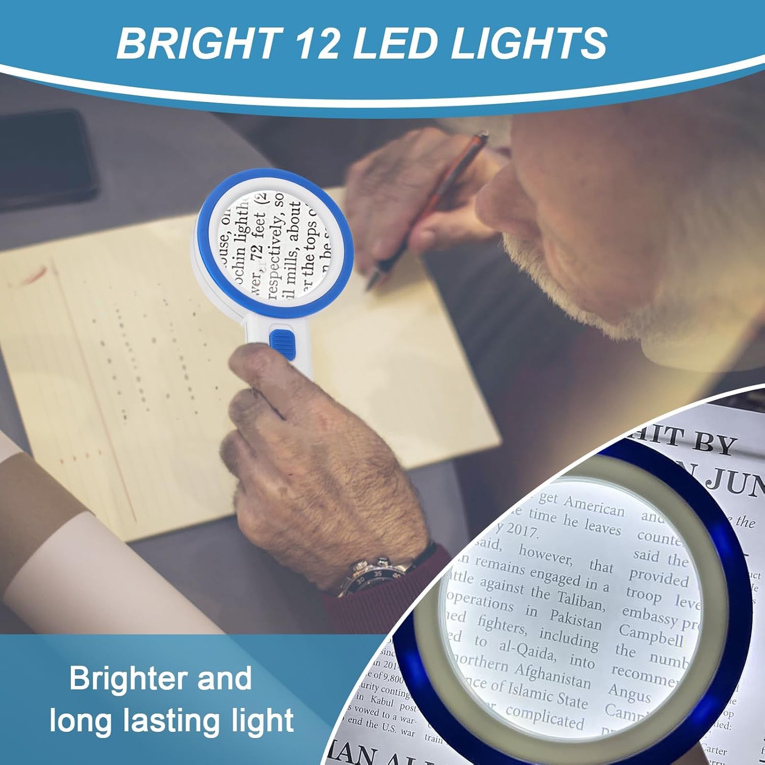 Detalle 2 de Nazano Magnifying Glass with 12 LED Lights, 30X Double Glass Lens