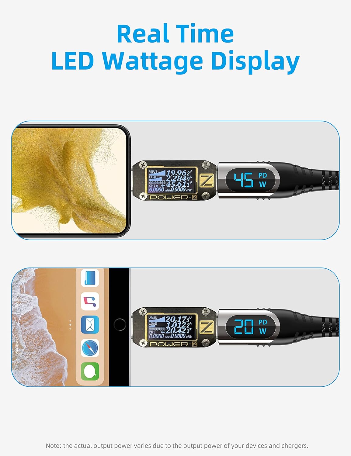 Detalle de Ocetea 100W USB-C auf USB-C Kabel mit LED-Display – PD Schnellladekabel, 3 m
