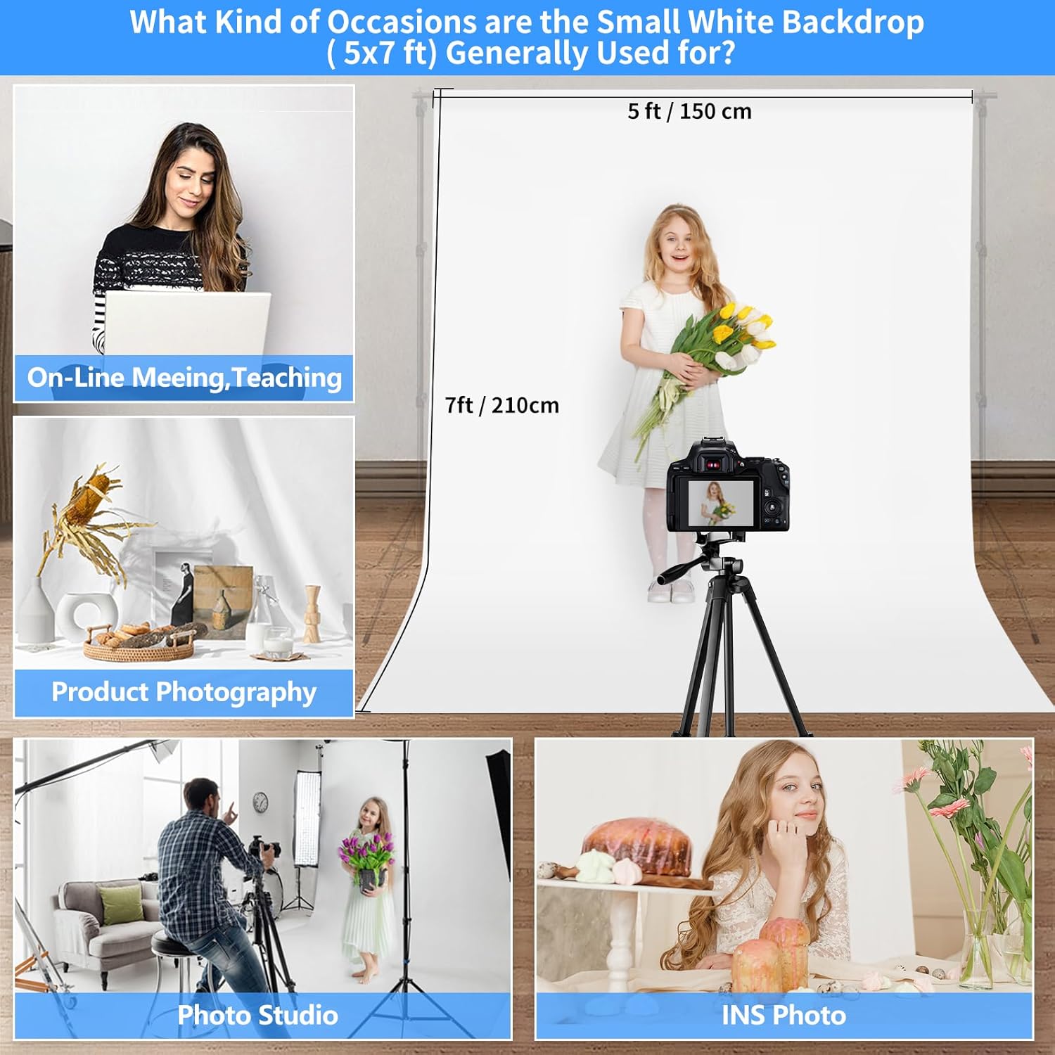 Detalle 2 de HEMMOTOP 5x6.56 ft white photo backdrop