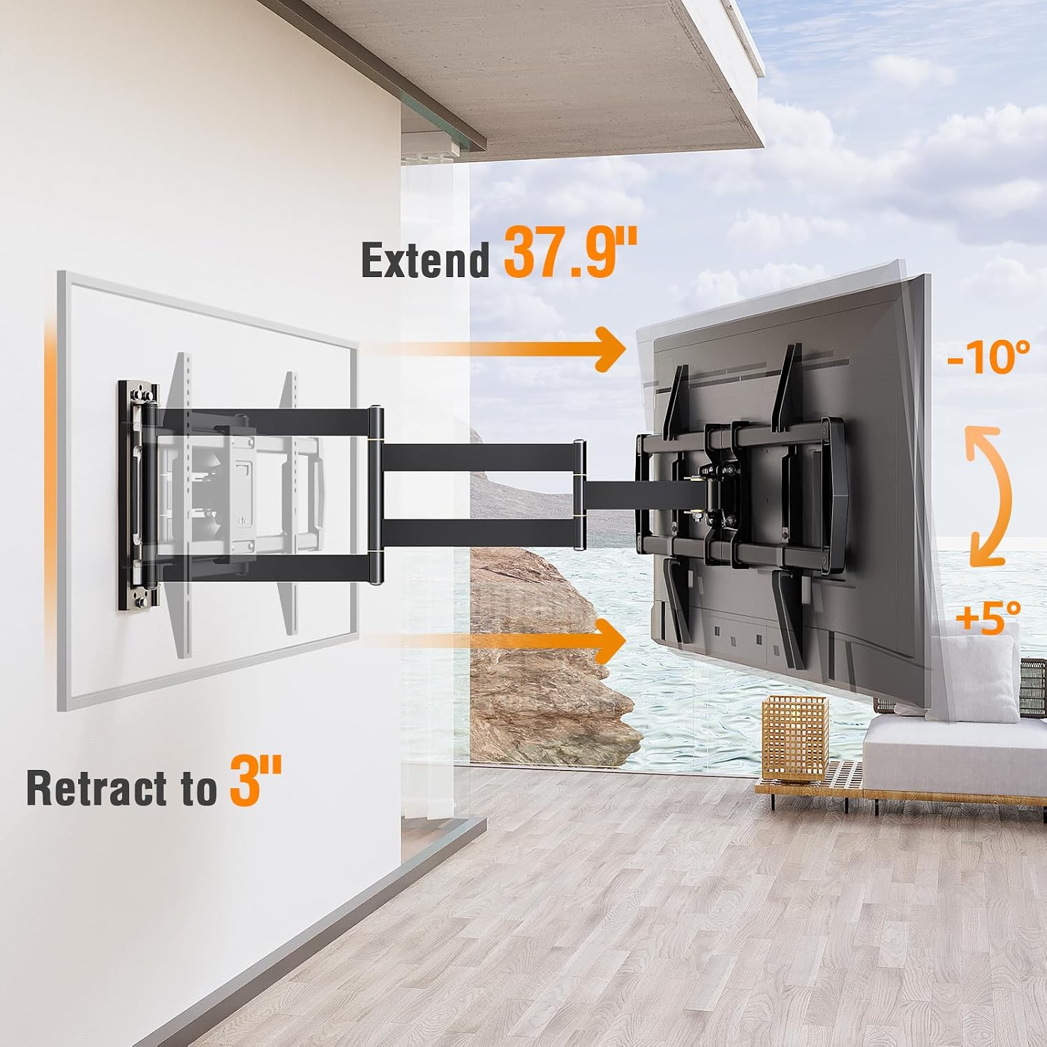 Thumbnail 5 de ELIVED Outdoor TV Wall Mount for 42–75-Inch TVs, 37.9-Inch Arm, Full Motion