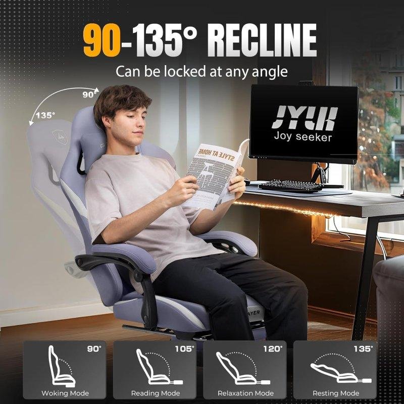 Detalle de Silla Gaming Ergonómica GTPLAYER Púrpura con Reposapiés y Reposacabezas — soporte y confort para largas sesiones