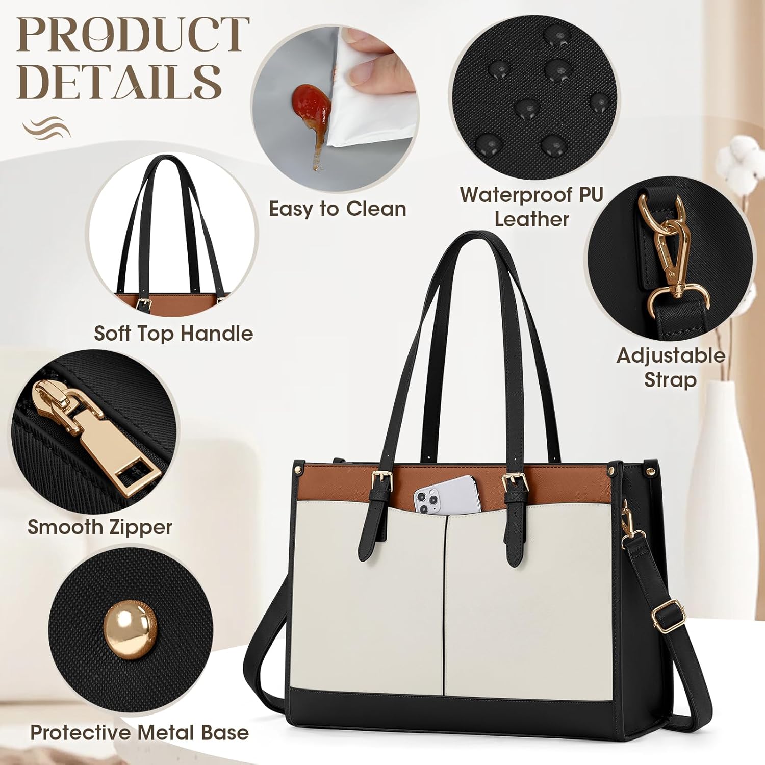 Thumbnail 6 de RAINSMORE Sac cabas femme grand format avec compartiment isotherme (ordinateur 15,6 pouces)