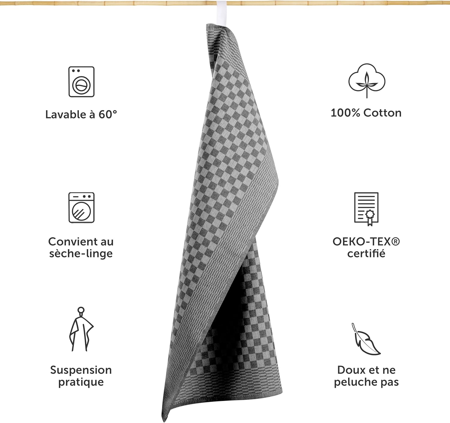 Thumbnail 1 de Blumtal torchon Cuisine – Lot de 20, 50 x 70 cm, noir, certifiés Oeko-Tex
