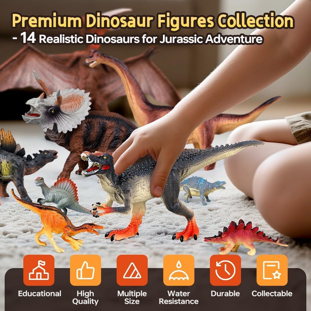 Detalle 2 de Drefirsa 14-Piece Dinosaur Figure Set for Kids (Jumbo & Small Dino Toys, Ages 3–8)