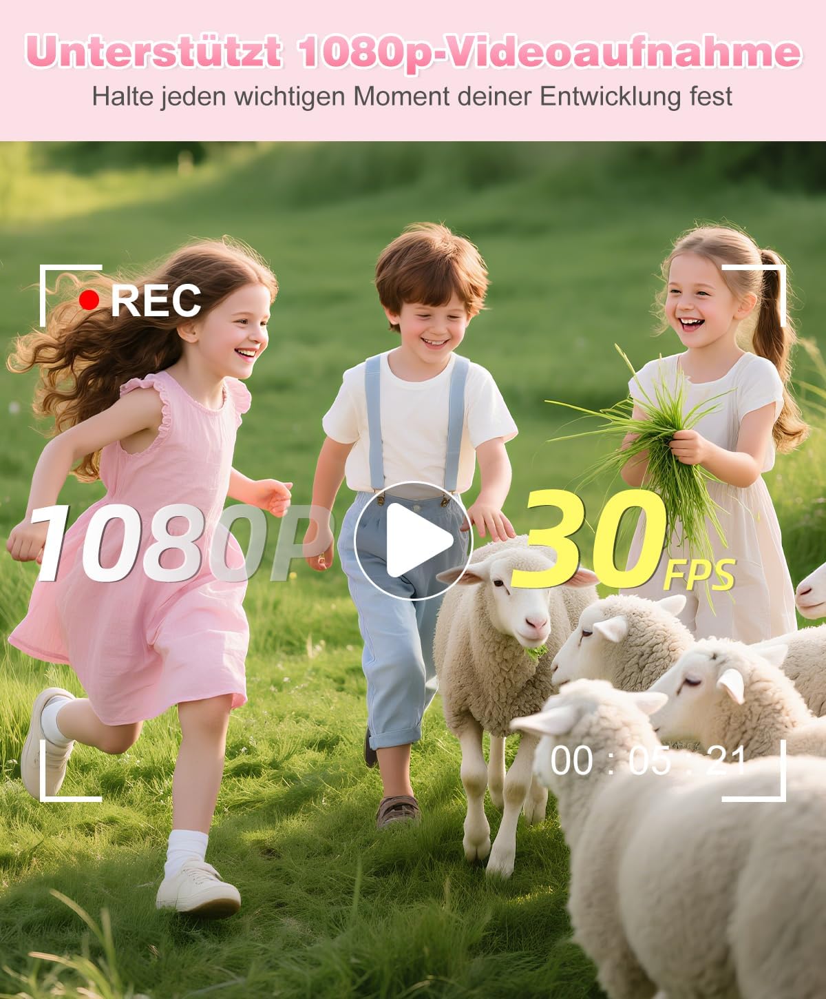 Thumbnail 1 de Digitalkamera 50MP mit 1080P Video, 16× Digitalzoom und 2,4" Bildschirm (Rosa) – Mini-Kompaktkamera für Kinder & Teenager