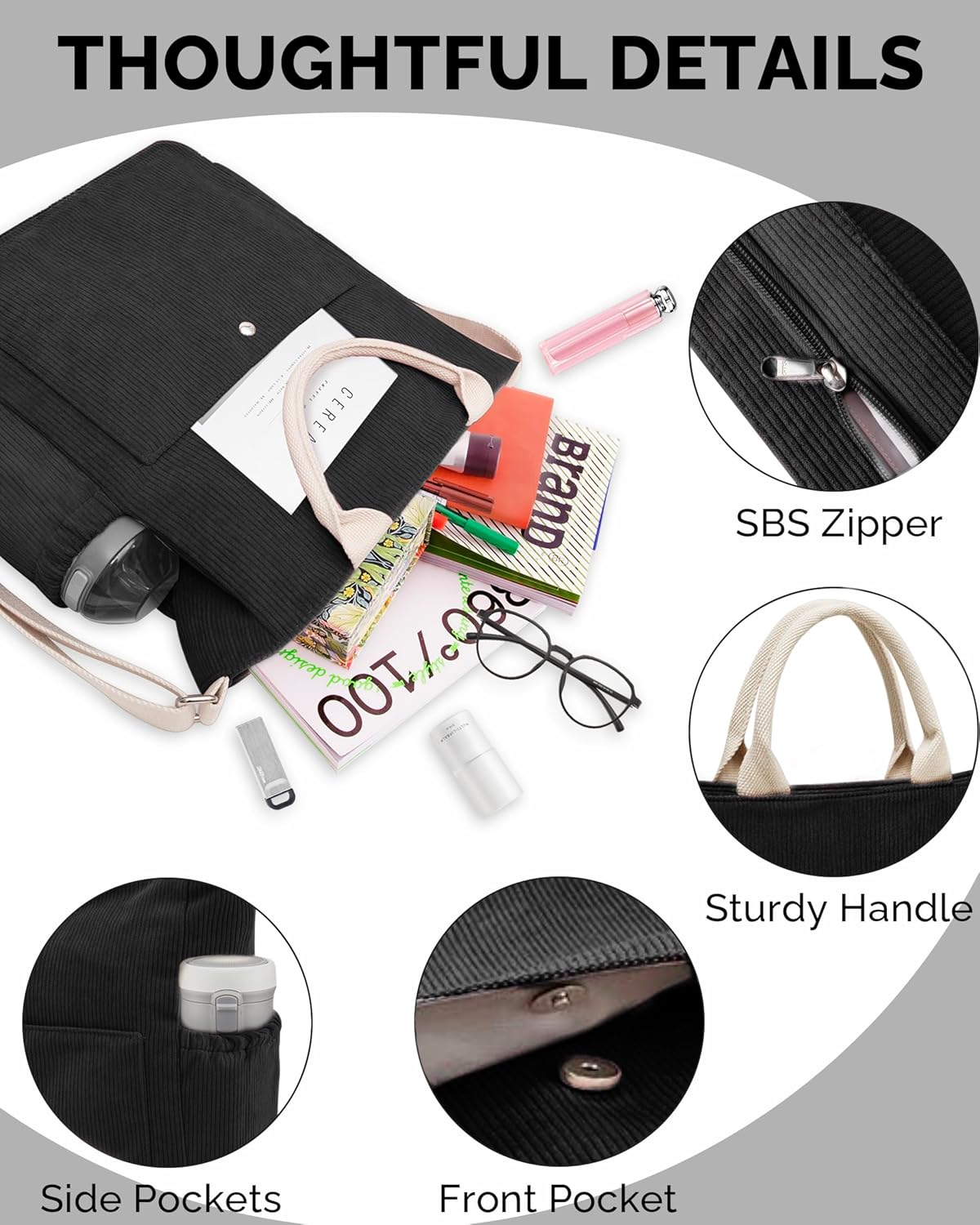 Thumbnail 5 de Prite Corduroy Tote Bag for Women with Zipper