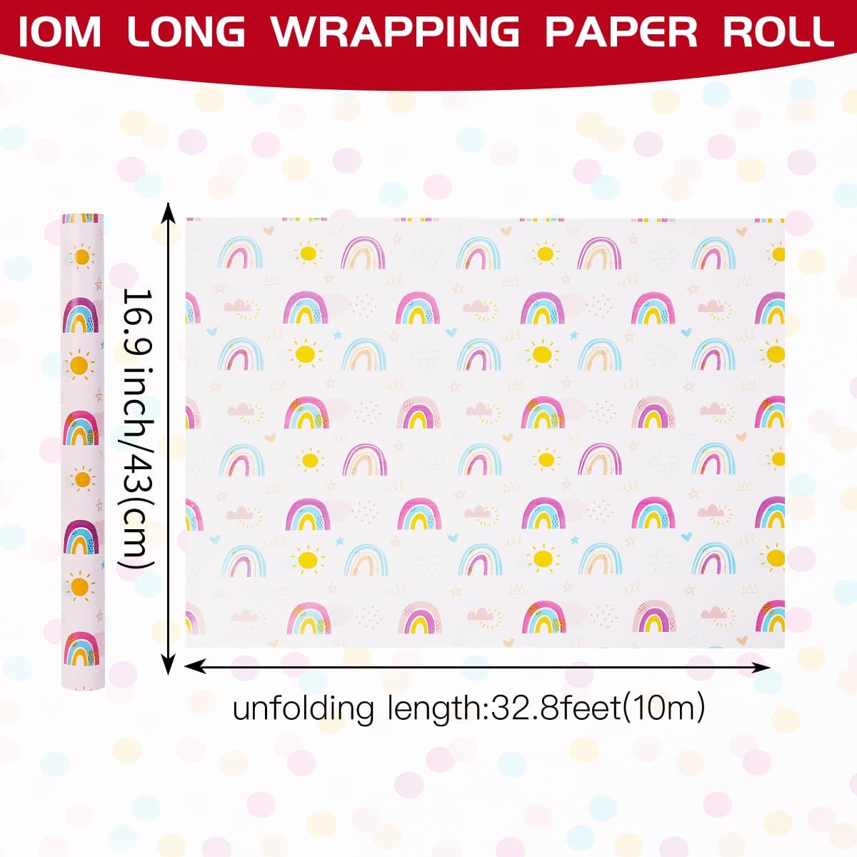Thumbnail 1 de HJIJIAY Birthday Gift Wrapping Paper Roll (43cm x 10m) in Rainbow