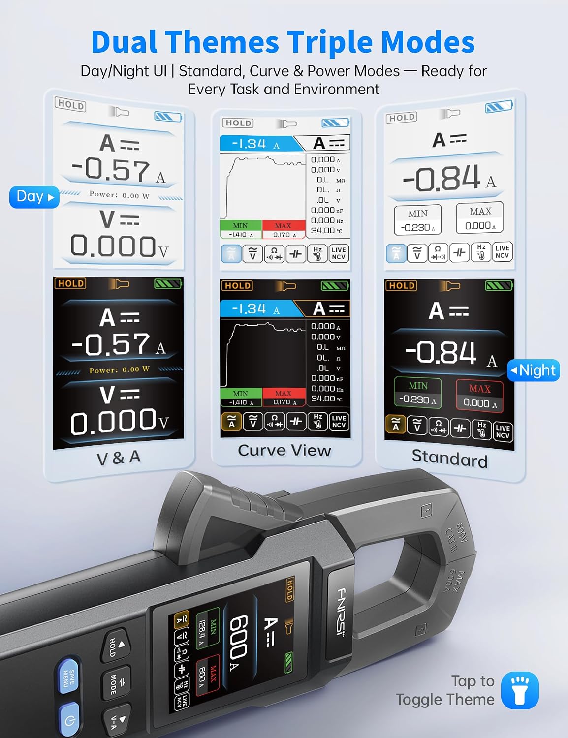 Detalle 2 de FNIRSI FNIRSI-DMC-100 TRMS Clamp Meter with Graph Recording and 2-Inch TFT