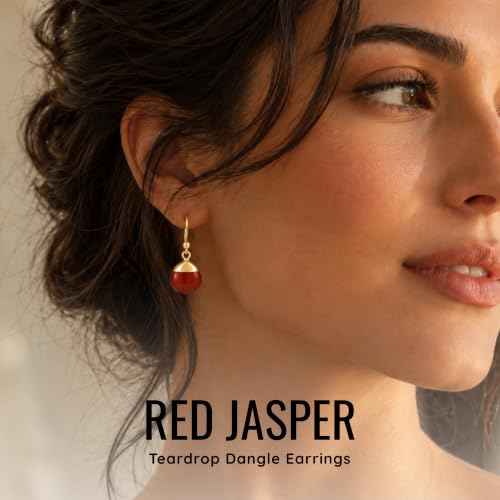 Detalle 2 de GEMPIRES Natural Gemstone Teardrop Dangle Earrings — Red Jasper