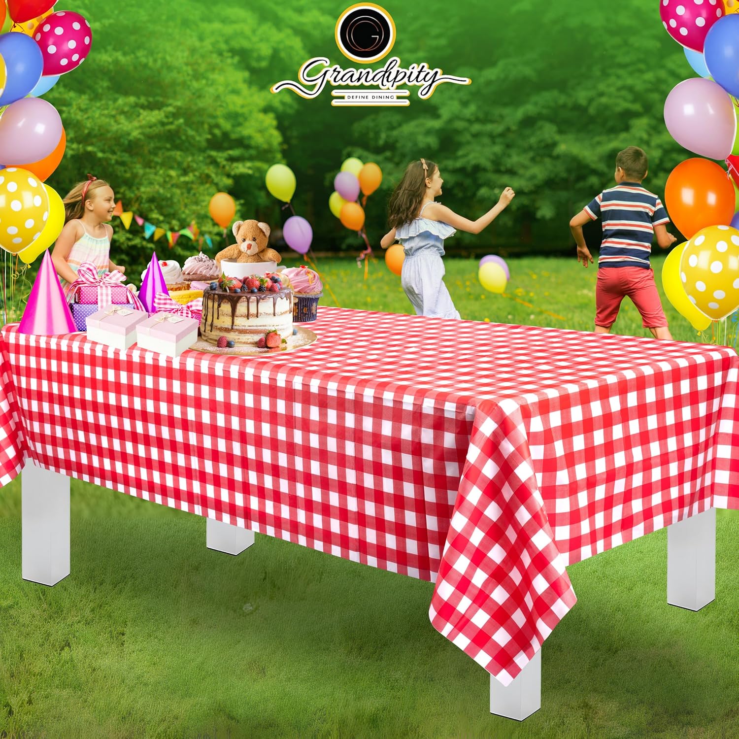 Detalle de Grandipity Red Gingham Checkered Plastic Table Cloth (6 Pack) 54x108 inches for Rectangle Tables