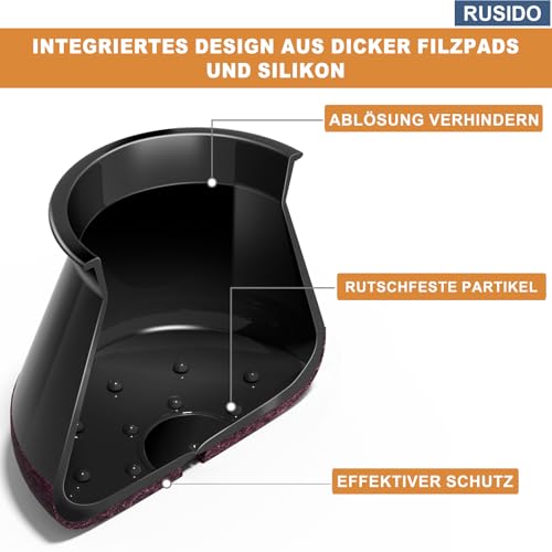Detalle de RUSIDO 24 Stuhlbeinkappen Schwarz - Gummi, Filzgleiter für Stühle (Fit 14–20 mm)