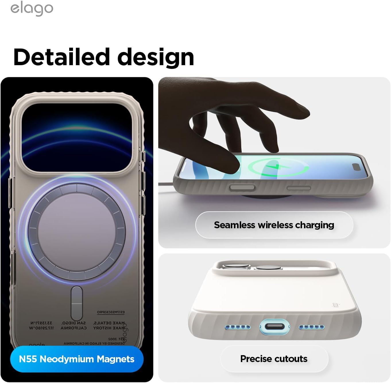 Thumbnail 6 de elago ES17MSRG63PRO-ST Magnetic Ridge Silicone Case for iPhone 17/18 Pro, Stone