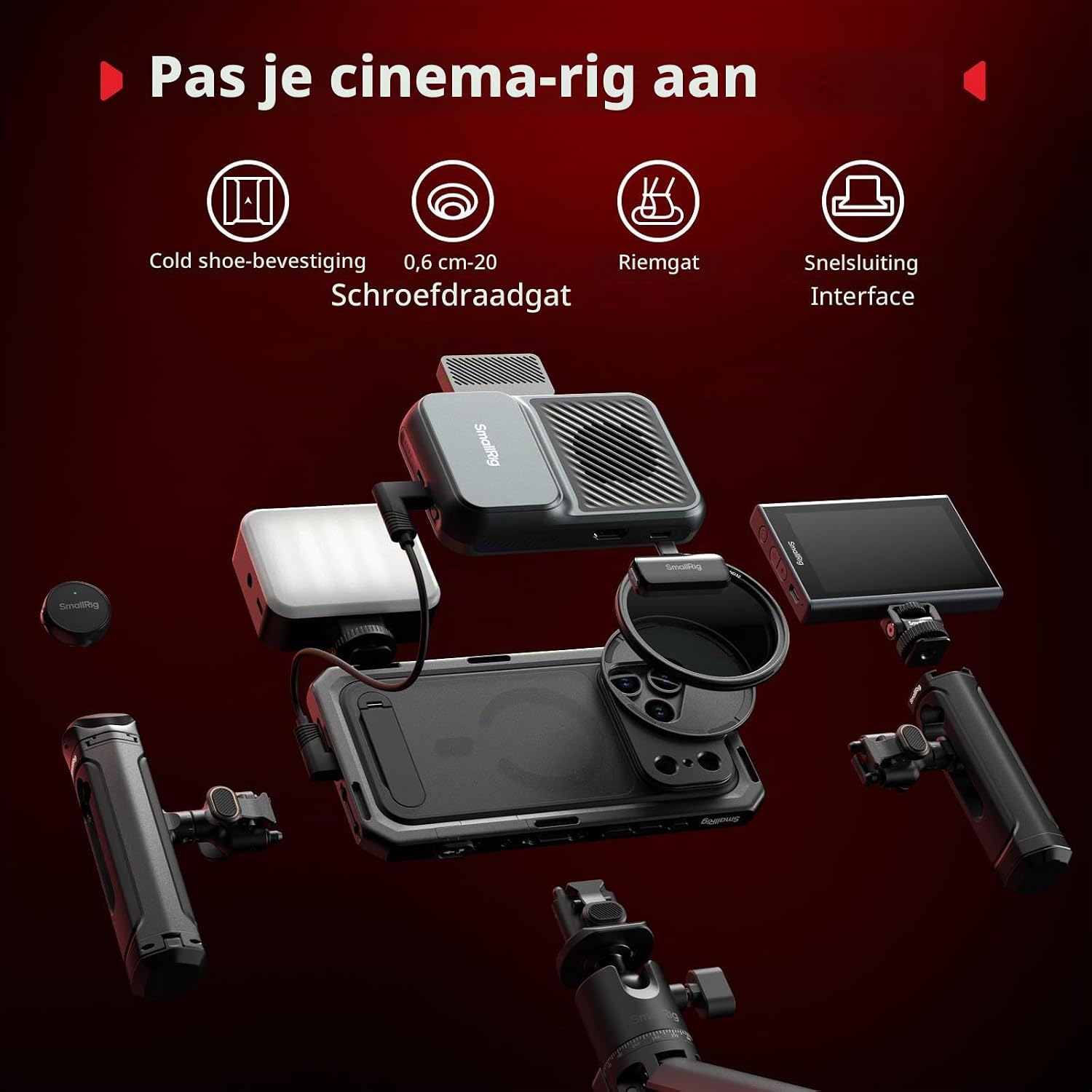 Detalle 1 de SMALLRIG 5542 mobiele videokooi voor iPhone 17 Pro met T-mount en 17mm lensplaat