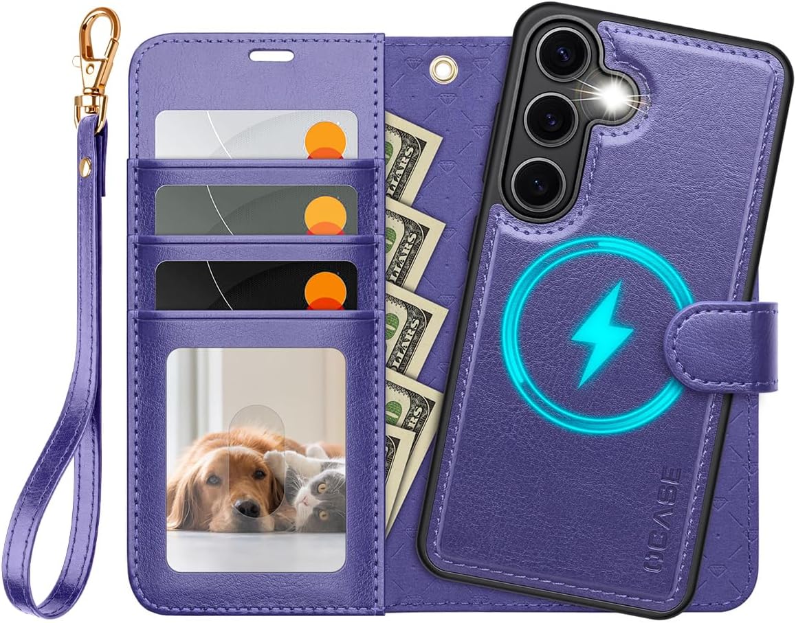 Detalle de OCASE 2in1 Hülle für Samsung Galaxy S25 – Abnehmbare magnetische Hülle, Kartenfach, RFID-Schutz, Violett