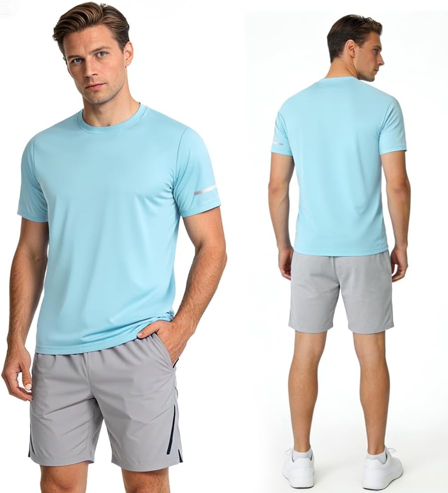Detalle de BSBUY T-shirt voor heren met korte mouwen, UPF 50+ en sneldrogende stof