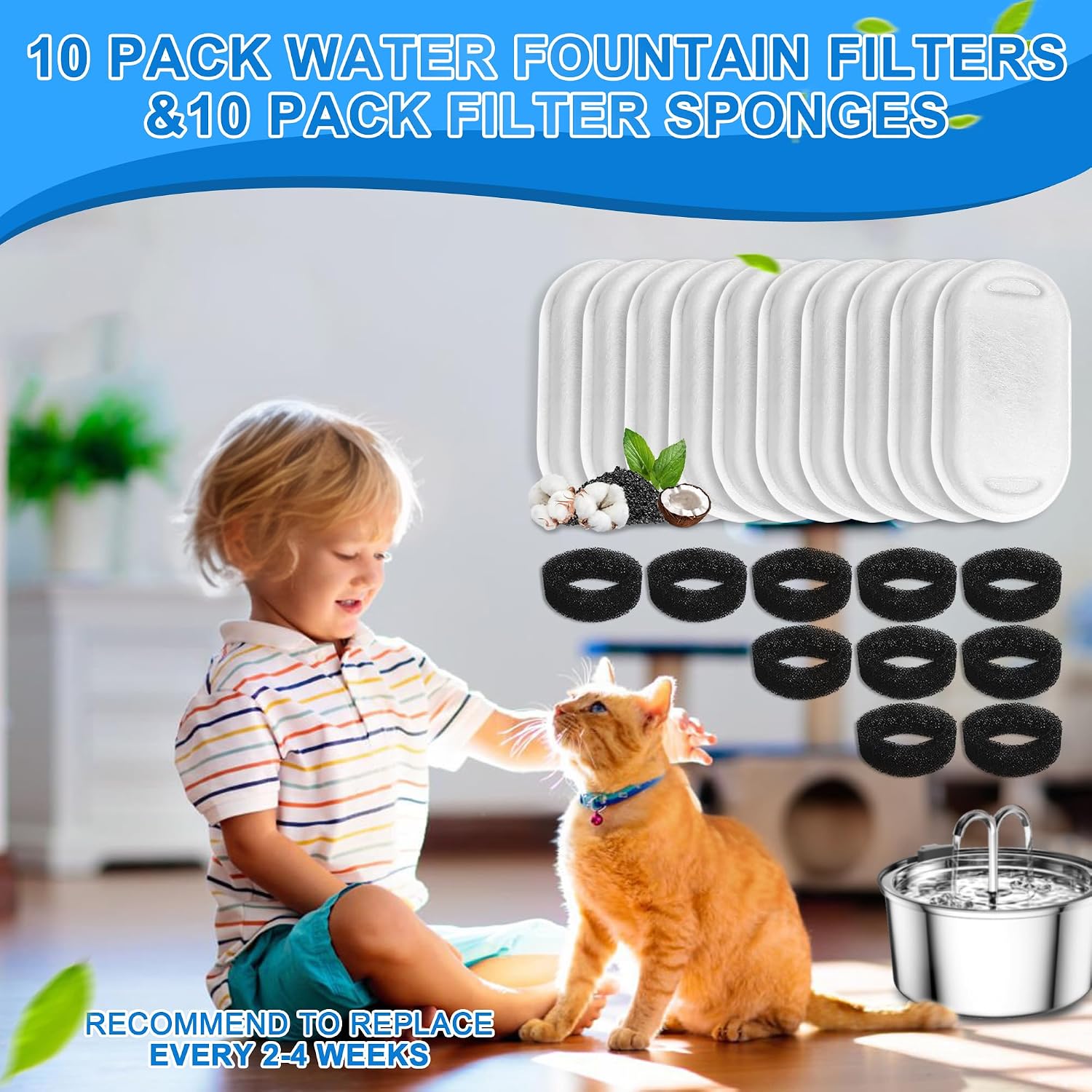 Thumbnail 4 de Whksoy CW-01 Cat Fountain Filters, 10 Filters and 10 Pre-Filter Sponges