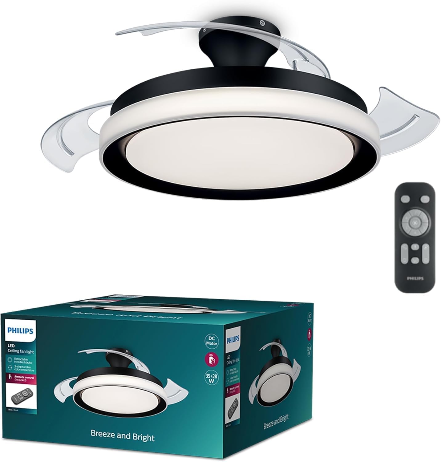 Detalle de Philips Ventilador de Techo Bliss LED, motor DC, color Negro 🌬