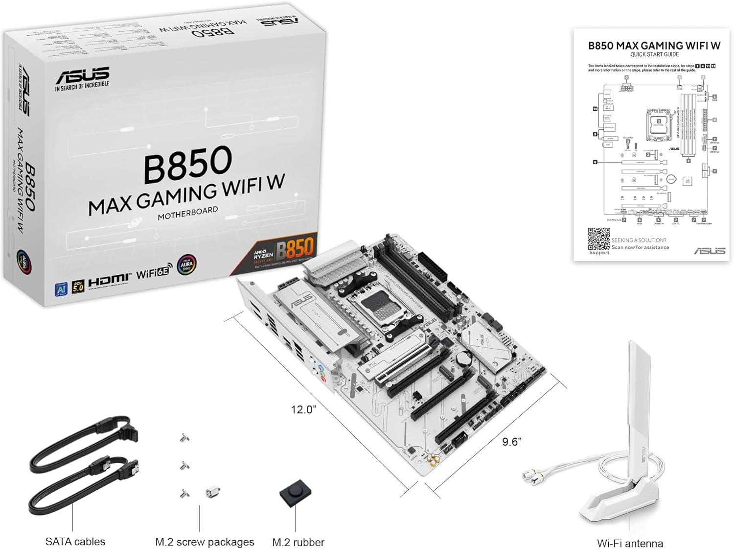 Detalle de ASUS B850 MAX GAMING WIFI W — Carte mère ATX WiFi 6E pour AMD AM5, PCIe 5.0 et DDR5