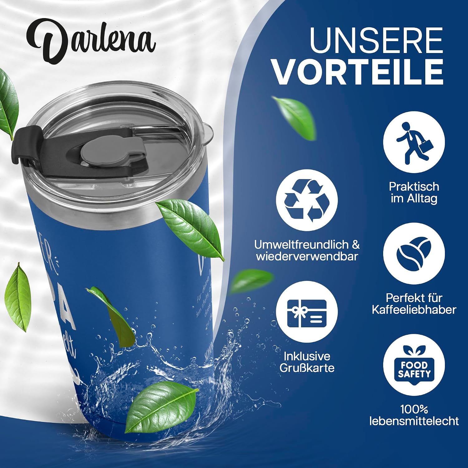 Detalle 2 de Darlena Thermobecher Bester Opa – Geschenkset, 500 ml