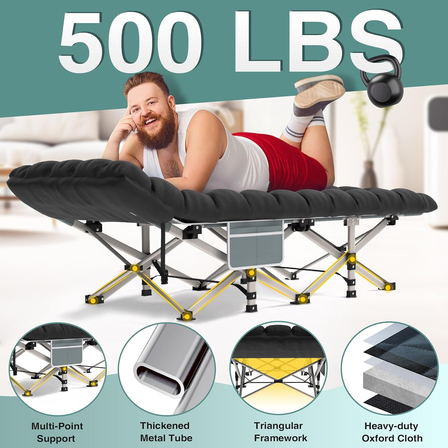 Thumbnail 3 de ZENPETIO 28in Camping Cot, Folding Bed with 1200D Oxford Fabric and 500 lb Capacity