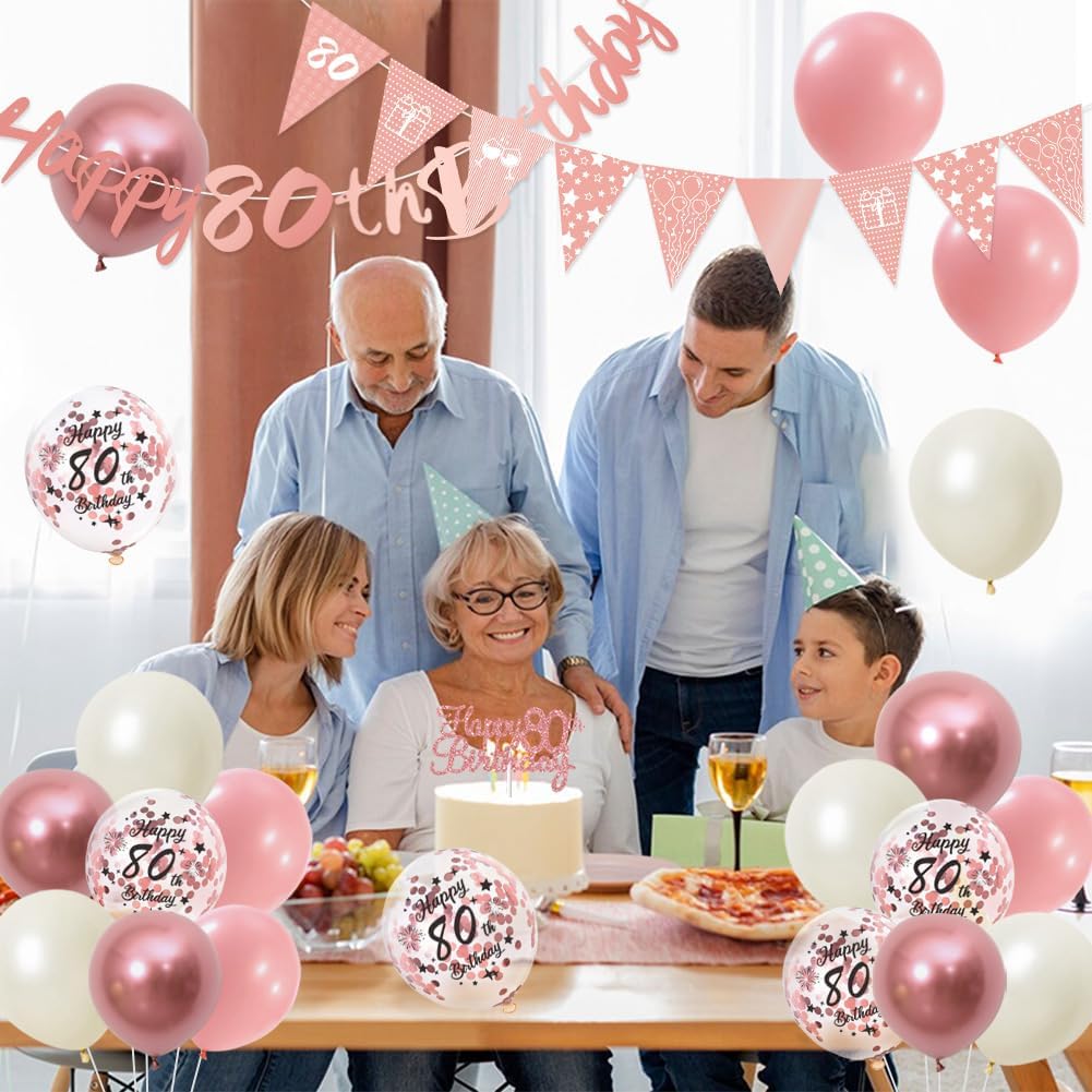 Thumbnail 6 de 80th Birthday Decorations Pink Rose Gold Set