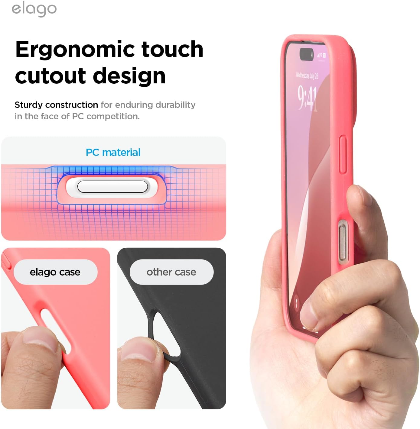 Thumbnail 6 de elago iPhone 16 Pro Liquid Silicone Case (Full Body, Shockproof) – Pink, 6.3 inch