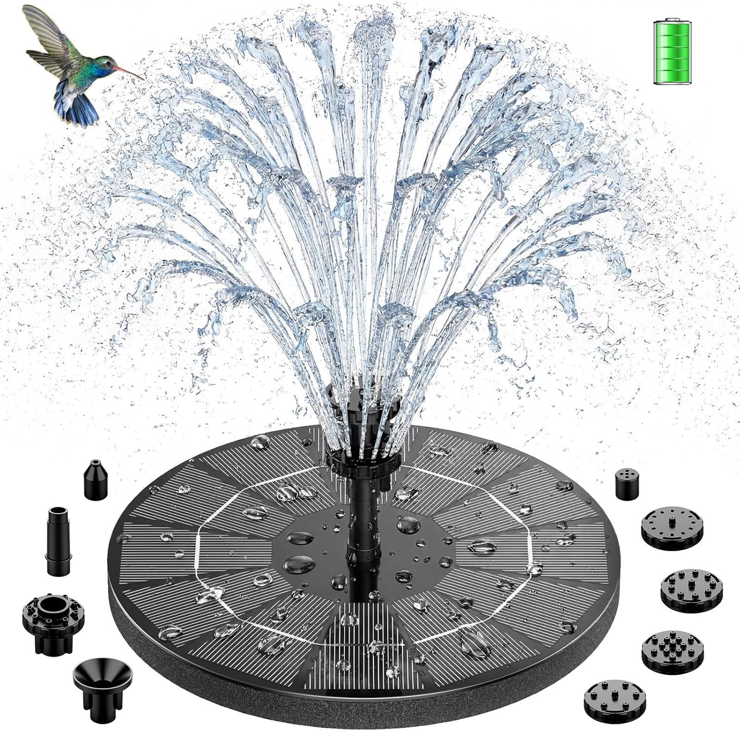 Detalle de AISITIN Solar Fountain 3.5W Circle Solar Water Pump with Built-in Battery and 10 Spray Nozzles
