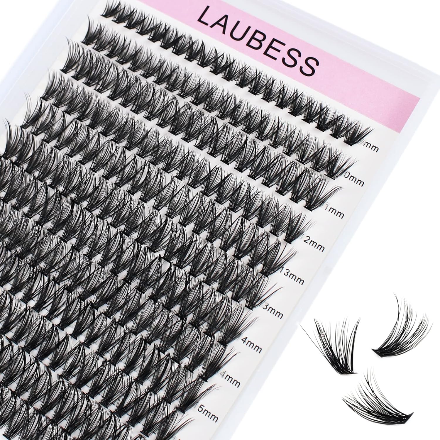 Detalle de LAUBESS Cluster Lashes D Curl Mixed Tray (40D-0.07D-Mix8-14) – Wimpern-Extensions im Cluster-Format