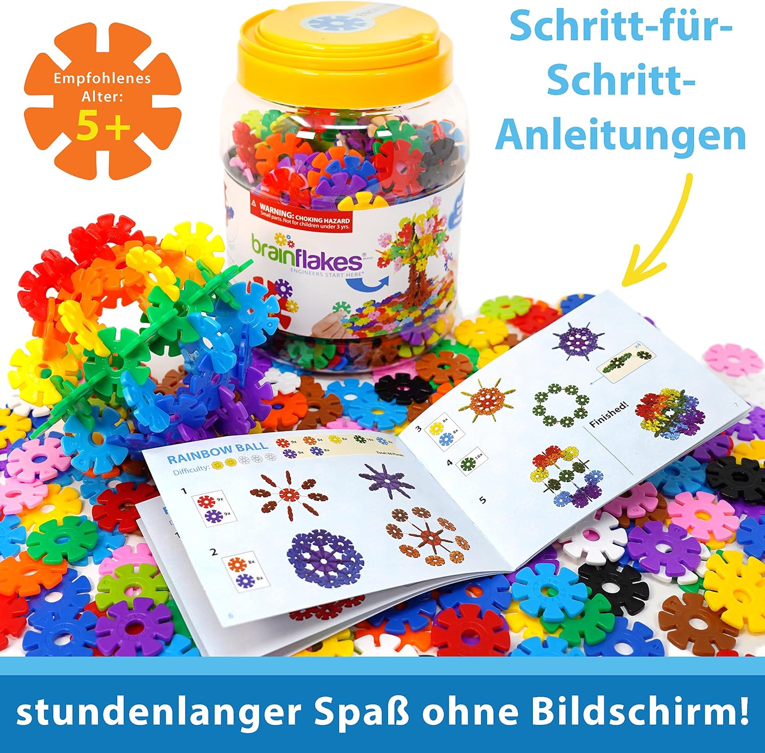 Detalle de Brain Flakes 500er-Set (ab 3 Jahren) – ineinandergreifendes Kunststoff-Scheibenspielzeug für kreatives Bauen