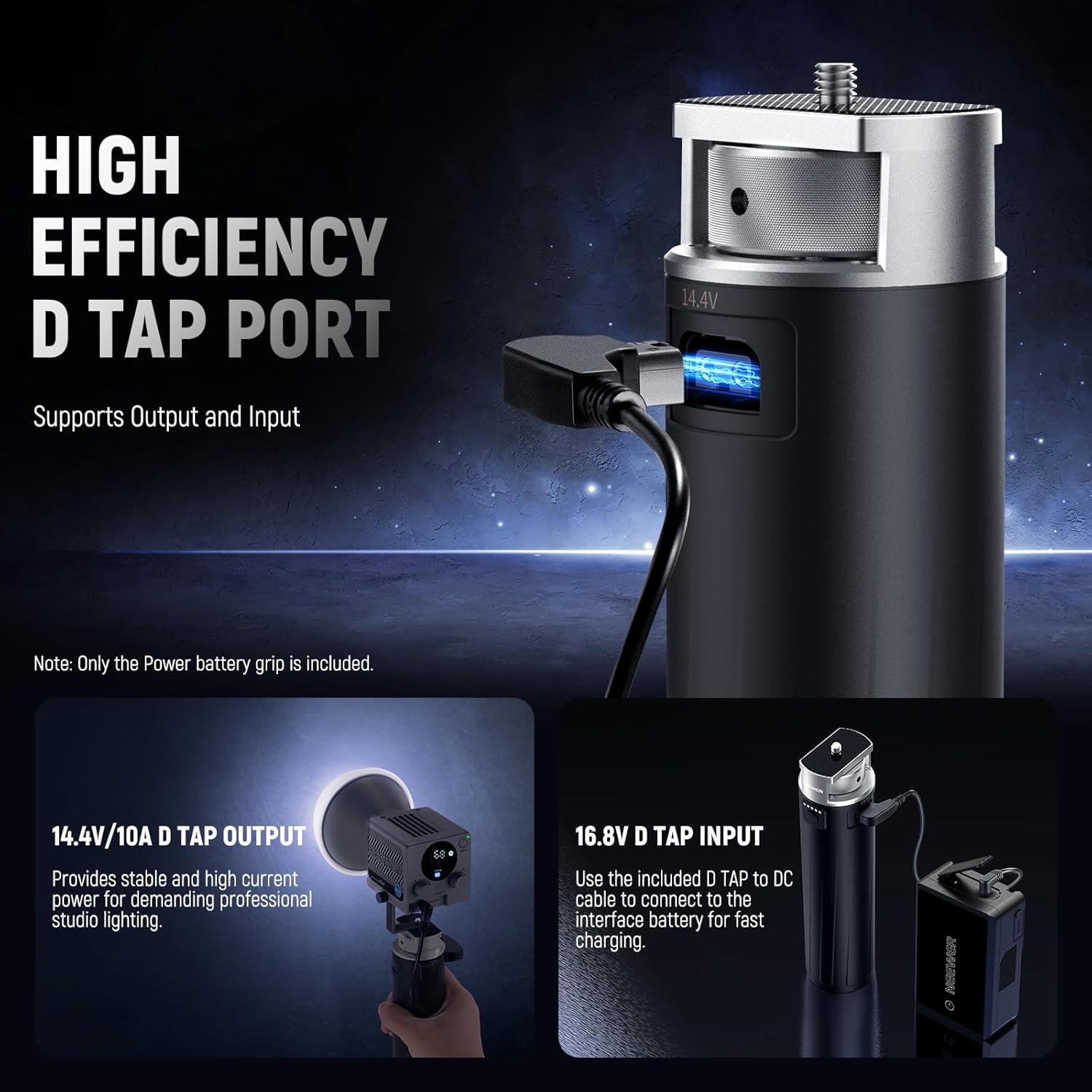 Thumbnail 3 de NEEWER Poignée de batterie PH99E pour éclairages vidéo COB (6800mAh/99Wh) avec USB-C PD 100W et D-Tap 14,4V/10A