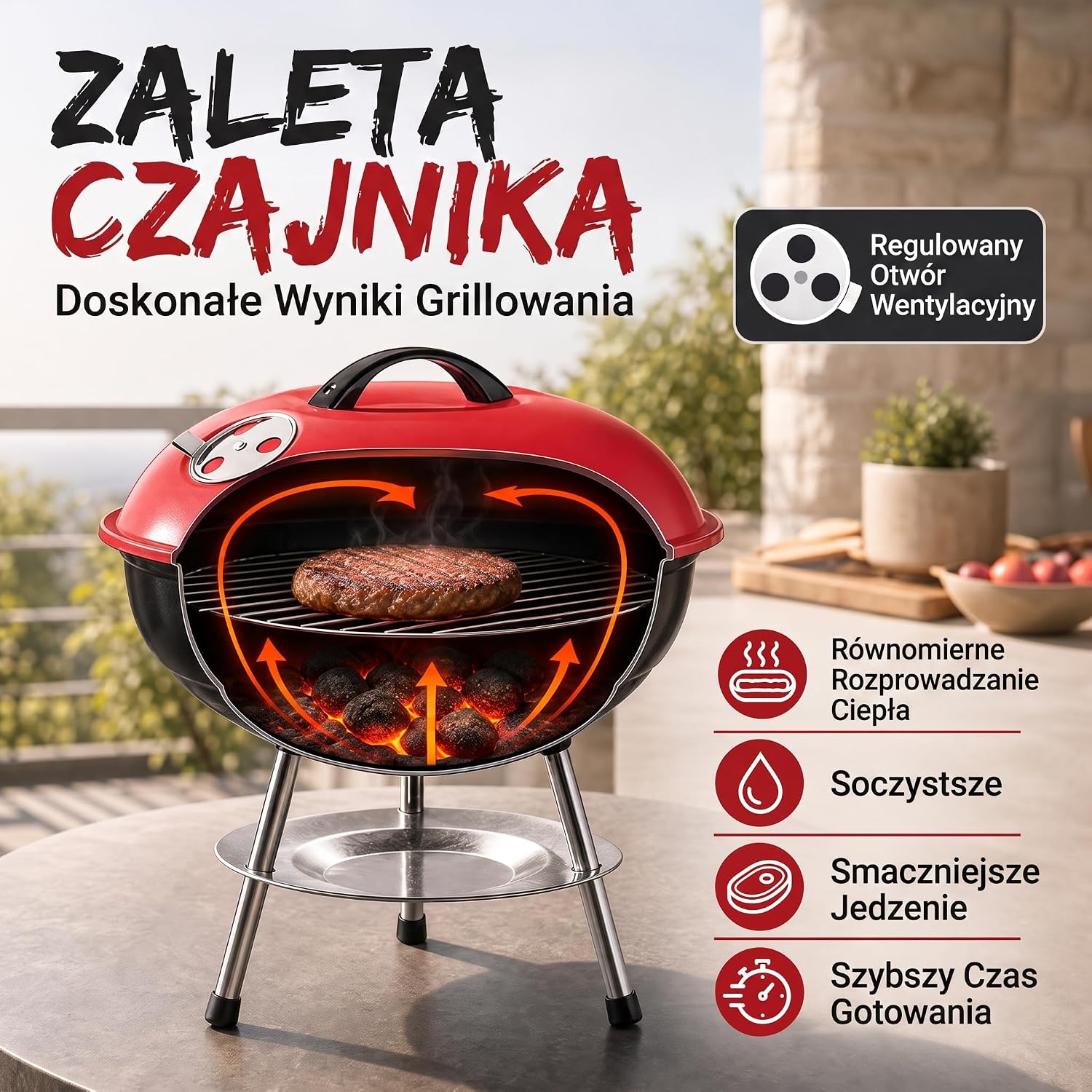 Detalle 2 de GOODS+GADGETS 45654654 – emaliowany grill kulowy na węgiel 38 cm