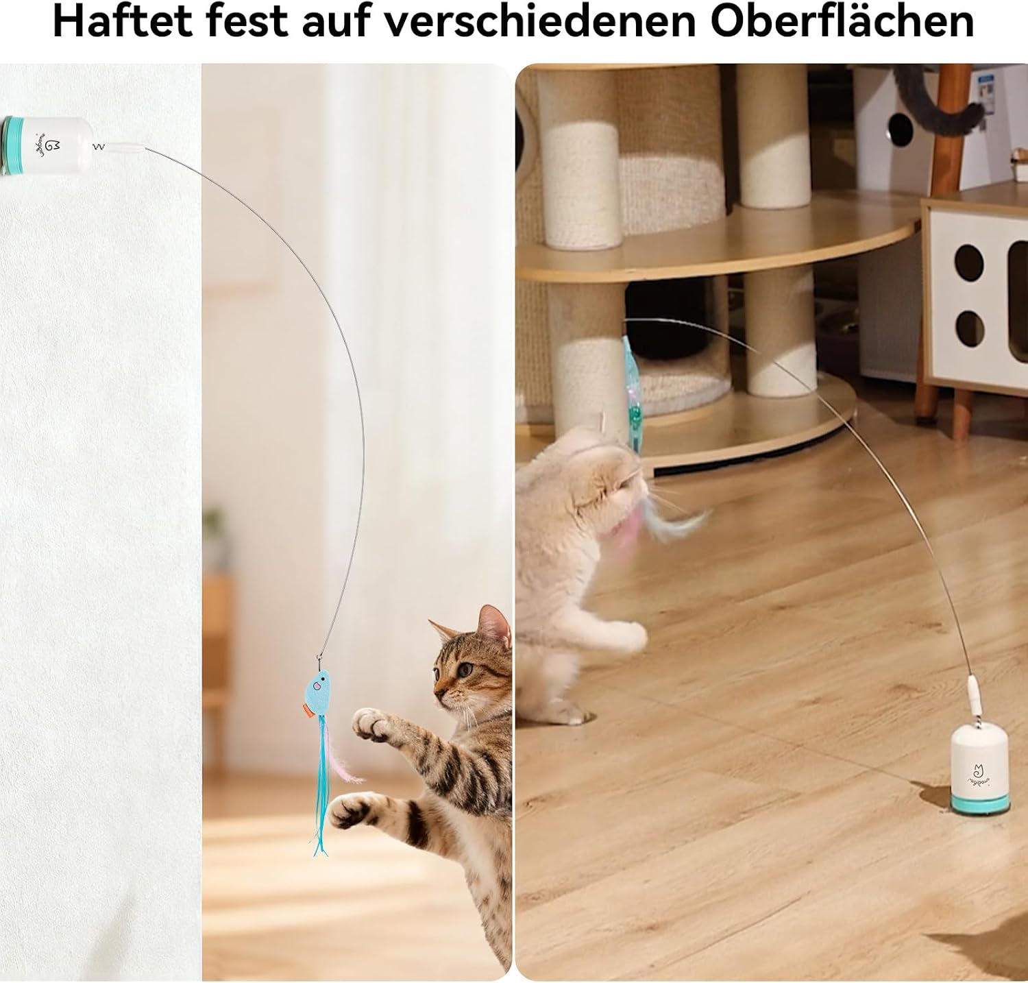 Detalle de Migipaws Interaktives Katzenspielzeug mit starkem Saugnapf, 70 cm Draht & Auto-Timer