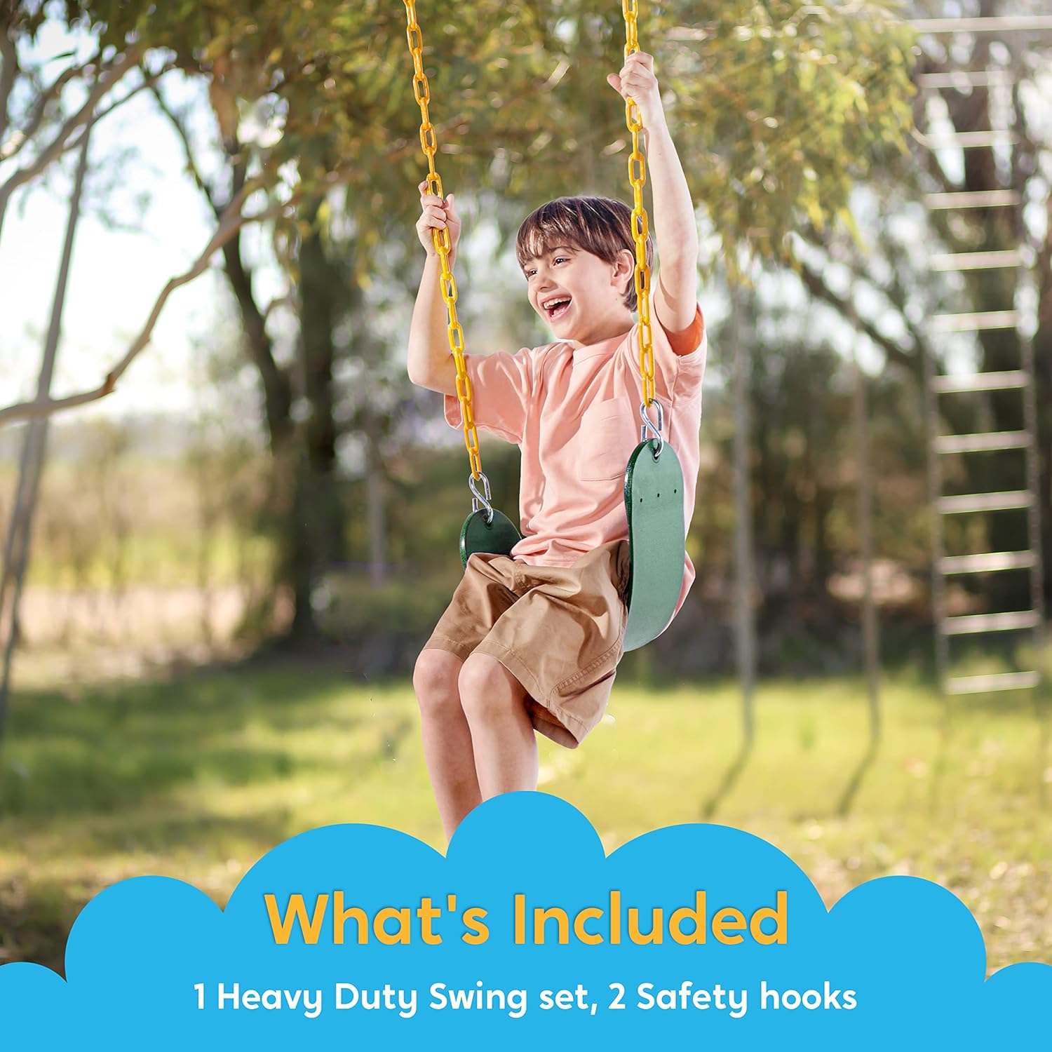 Detalle de TURFEE Heavy Duty Swing Seat (Green) with 66” Chain, Snap Hook Accessories for Kids