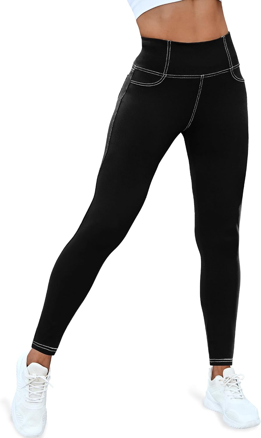 Detalle 2 de VOOVEEYA Curvy Womens Leggings with Back Pockets — High Waisted, Tummy-Control Yoga Pants