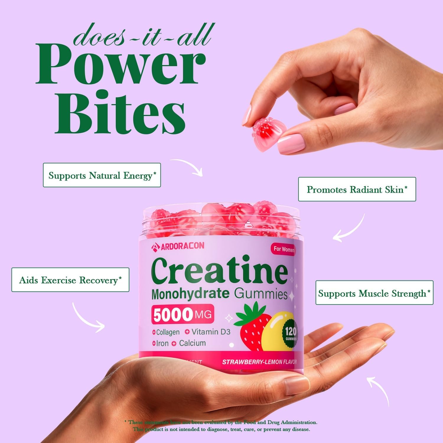 Thumbnail 4 de ARDORACON BYNV3 Creatine Gummies for Women with Collagen, D3, Iron & Calcium