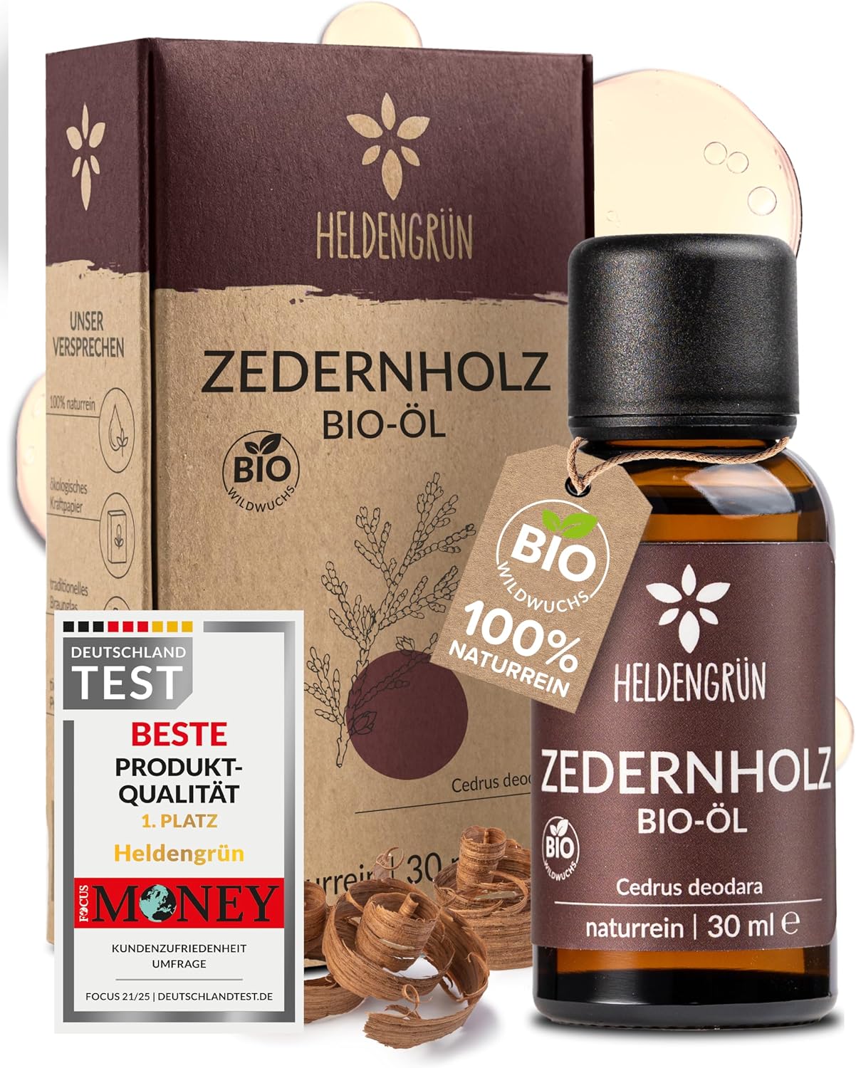 Detalle de Heldengrün BIO Zedernholzöl (100% Naturrein) – Duftöl aus echtem Zedernholz, waldig & harzig-weich