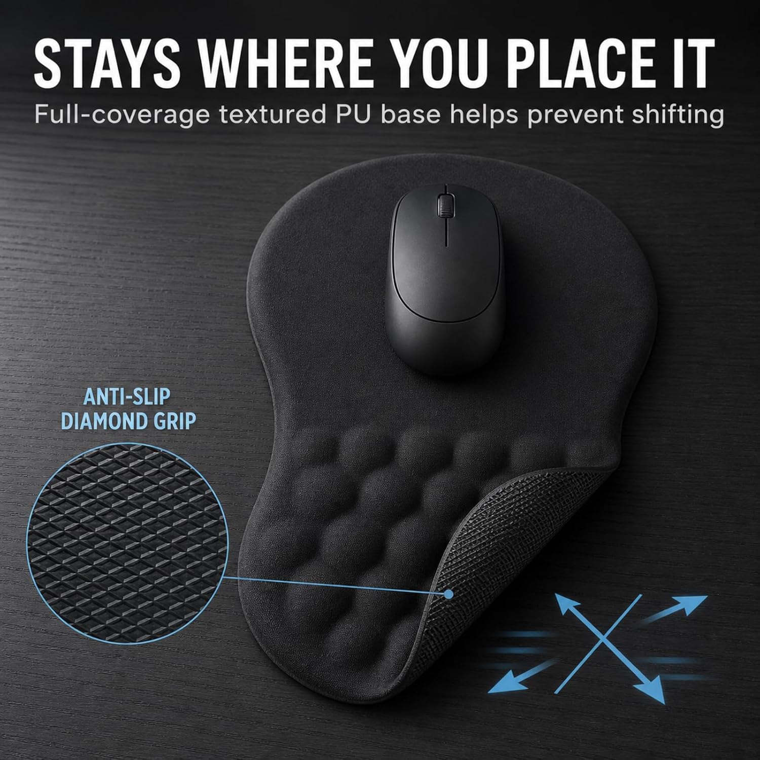 Detalle 1 de Zylentix ZL-MP001 Ergonomic Mouse Pad, 12 x 8 in, Memory Foam Wrist Rest