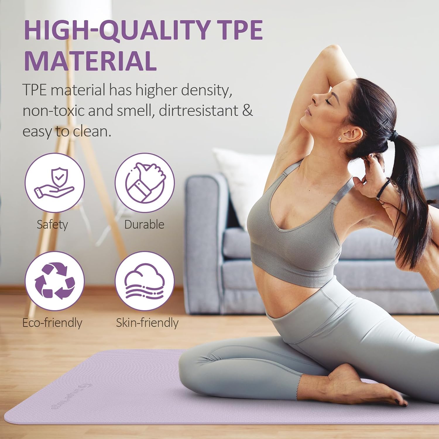 Detalle 1 de Gruper TPE-DSFT TPE Yoga Mat, Non-Slip 72 x 24 in., 0.24 in. Thick
