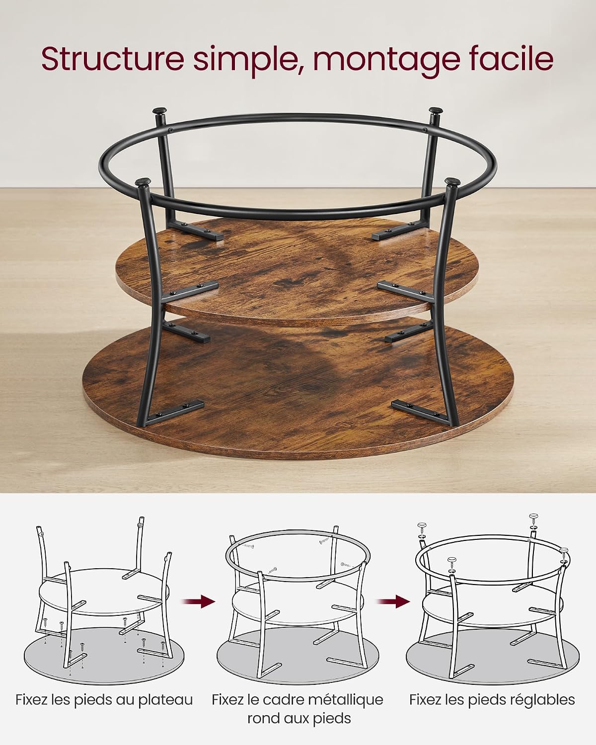 Thumbnail 5 de VASAGLE LCT80BX table basse ronde 80 cm