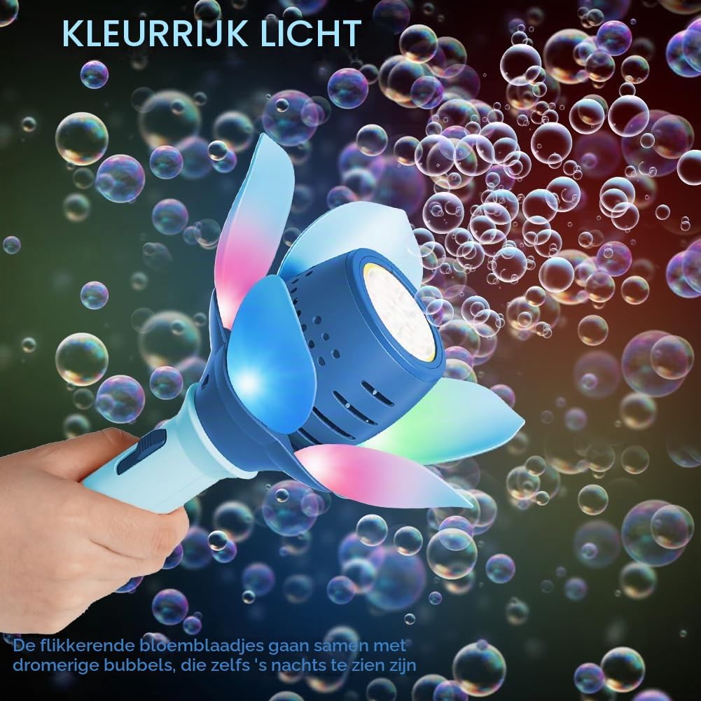 Detalle de AUAUY automatische zeepbellenmachine met lotusdesign, led en oplaadbare batterij