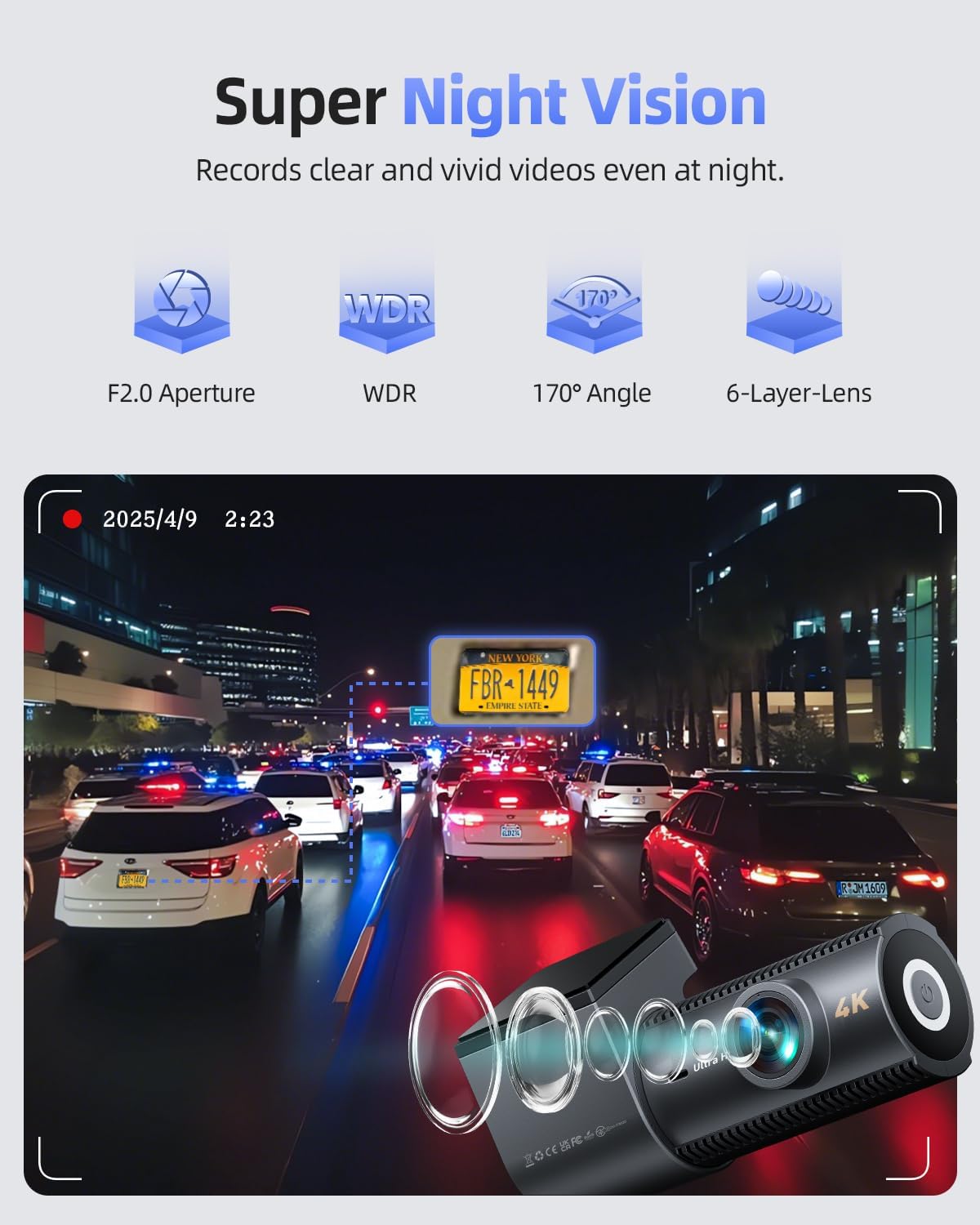 Thumbnail 6 de CIEVIE 4K Dash Cam Front and Rear with GPS, 5GHz WiFi, 64GB SD Card and 1.5" IPS Screen