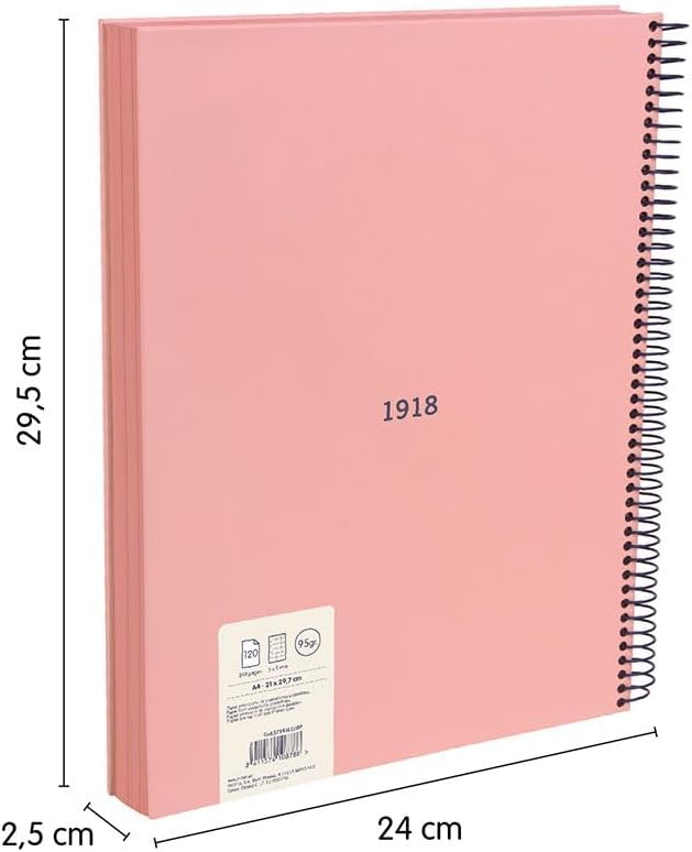 Detalle de MILAN Cahier A4 à couverture rigide quadrillé 5x5 mm – 120 feuilles rose (collection Goma 430)