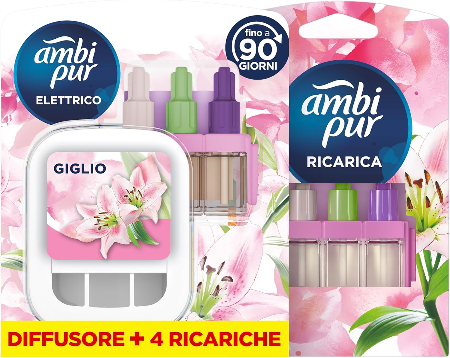 Febreze Ambi Pur 3Volution profumatore elettrico per ambienti con 4 ricariche alla fragranza Giglio