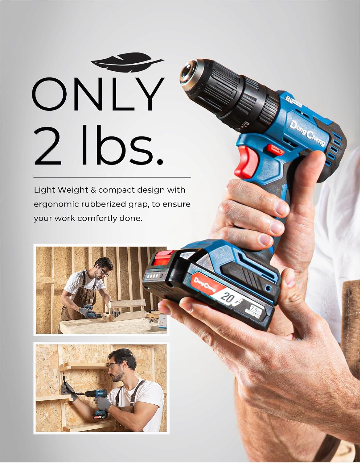 Detalle 2 de Dong Cheng 20V Brushless Heavy-Duty Impact Drill (50N.m, 13mm keyless chuck) with 2 x 2.0Ah batteries