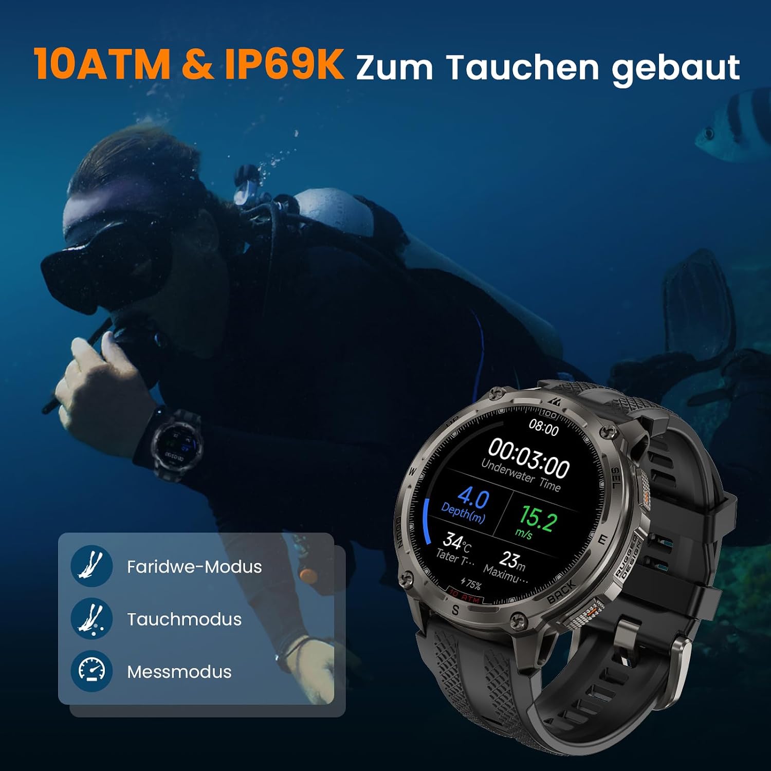 Detalle 1 de KOSPET Tank T4 Smartwatch mit GPS, 10ATM