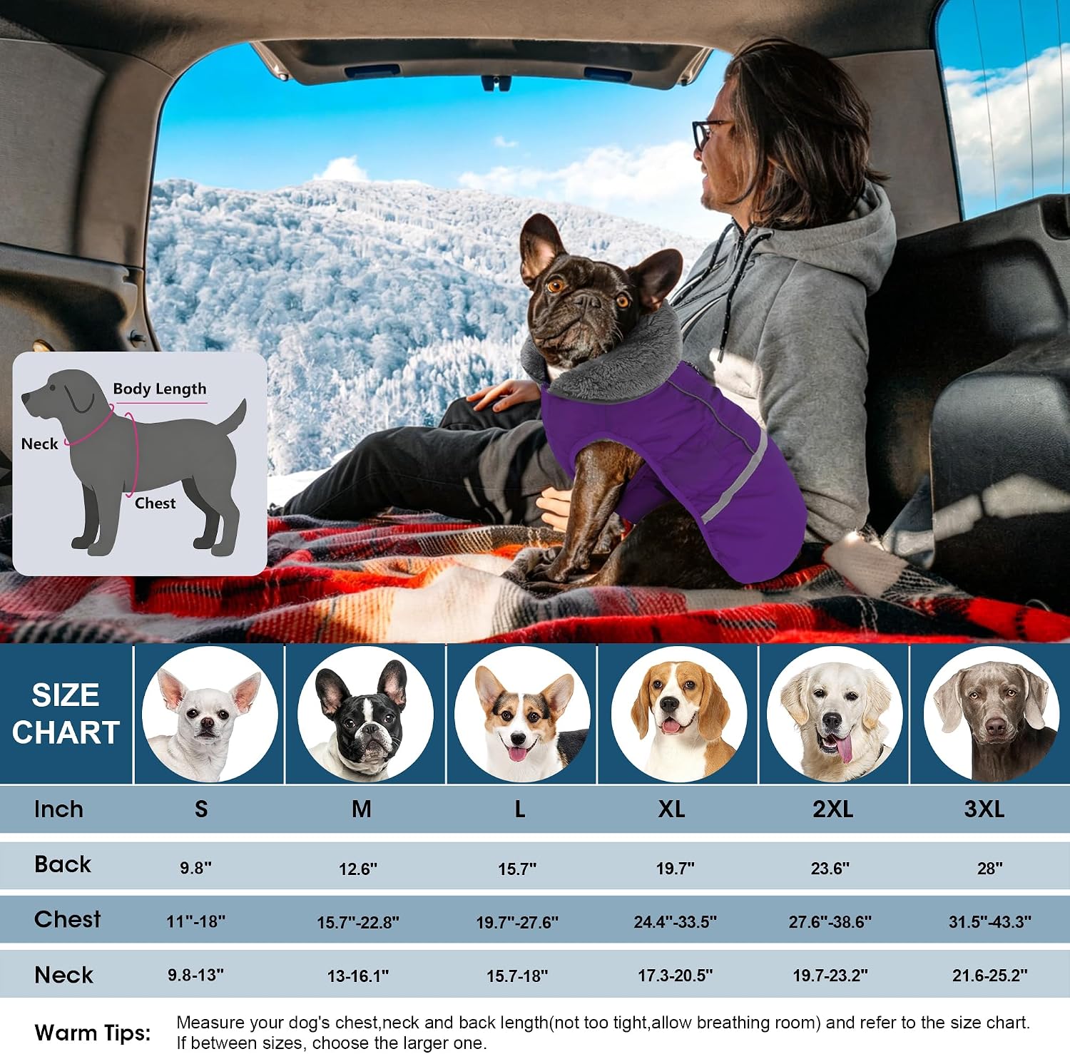 Detalle 2 de Dogcheer 2003 Dog Coat, Small Purple Fleece-Lined, Water-Resistant & Reflective