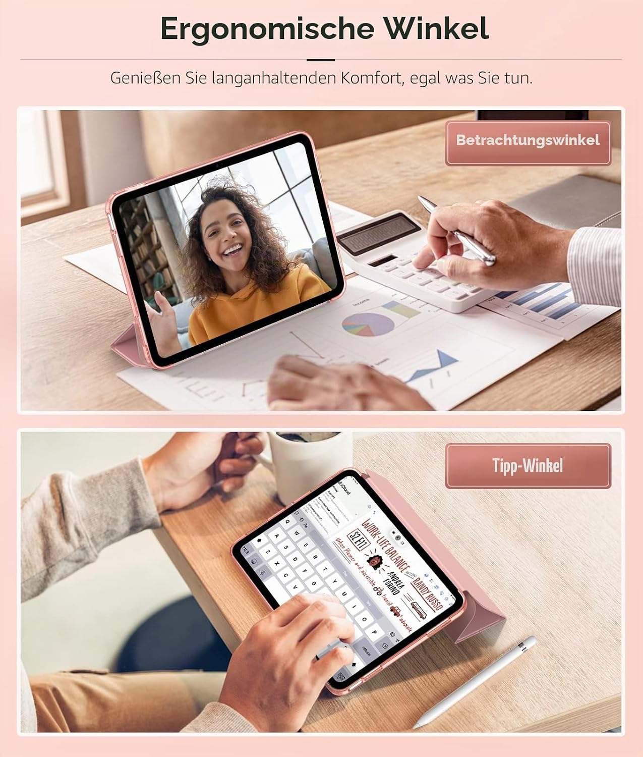 Detalle de MoKo Hülle für iPad (A16) 11. Generation / 10. Generation – Rosagold, 11 Zoll bzw. 10,9 Zoll