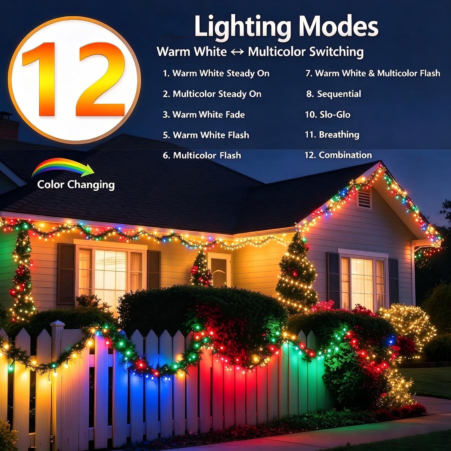Detalle de Joomer 144FT Solar Christmas String Lights, 400 LEDs, 12 Modes, Color-Changing