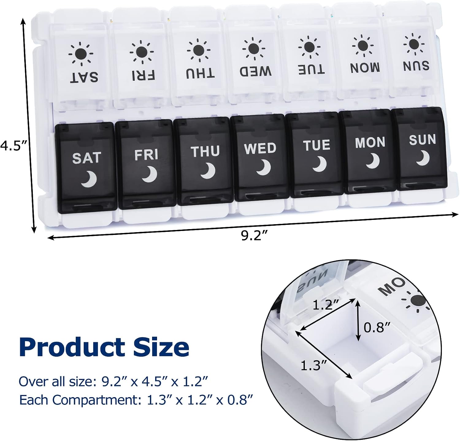 Thumbnail 4 de Yaklim Large Weekly Pill Organiser 2 Times A Day with Bottom Quick Fill Design (AM/PM) – BPA Free, 7 Day Travel Case